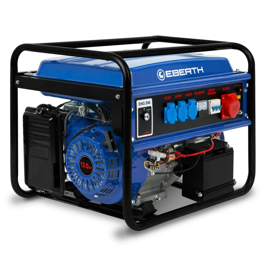 Eberth Notstromaggregat 5500 Watt mit E-Start, 3-Phasen, 1x 400V, 3x 230V, 1x 12V und AVR, Blau - Bild 2