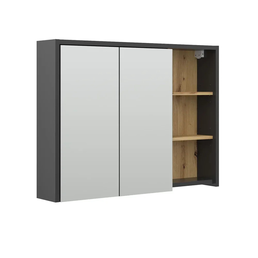 Vicco Spiegelschrank Viola Badschrank in Anthrazit und Eiche mit Schranktüren und Regalfächern B: 100 cm, H: 75 cm, T: 18 cm - Bild 3