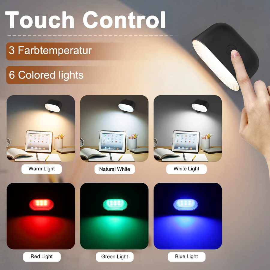 KFV Magnetische LED-Wandleuchte in Weiß mit 360 Grad Rotation, wiederaufladbare Touch-Nachtlampe mit Fernbedienung - Bild 4