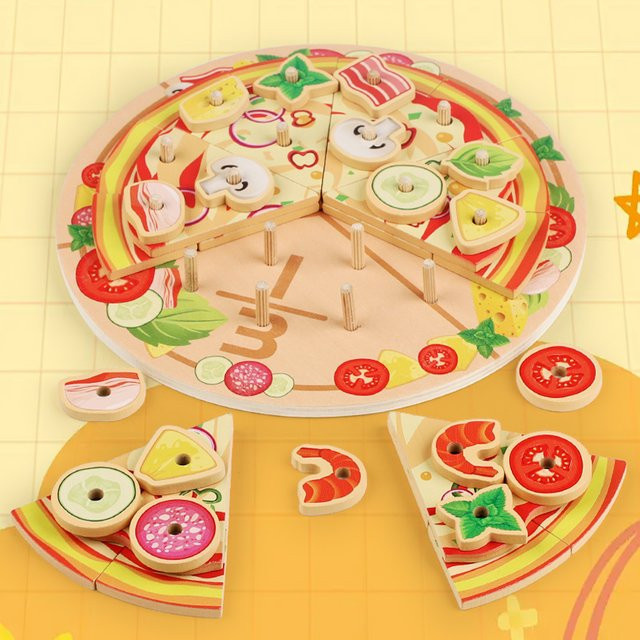 Tlewj Holz Spielzeug Set mit Pizza, Kuchen und Obst für Kinder mit Soundfunktion, Mehrfarbig - Bild 1