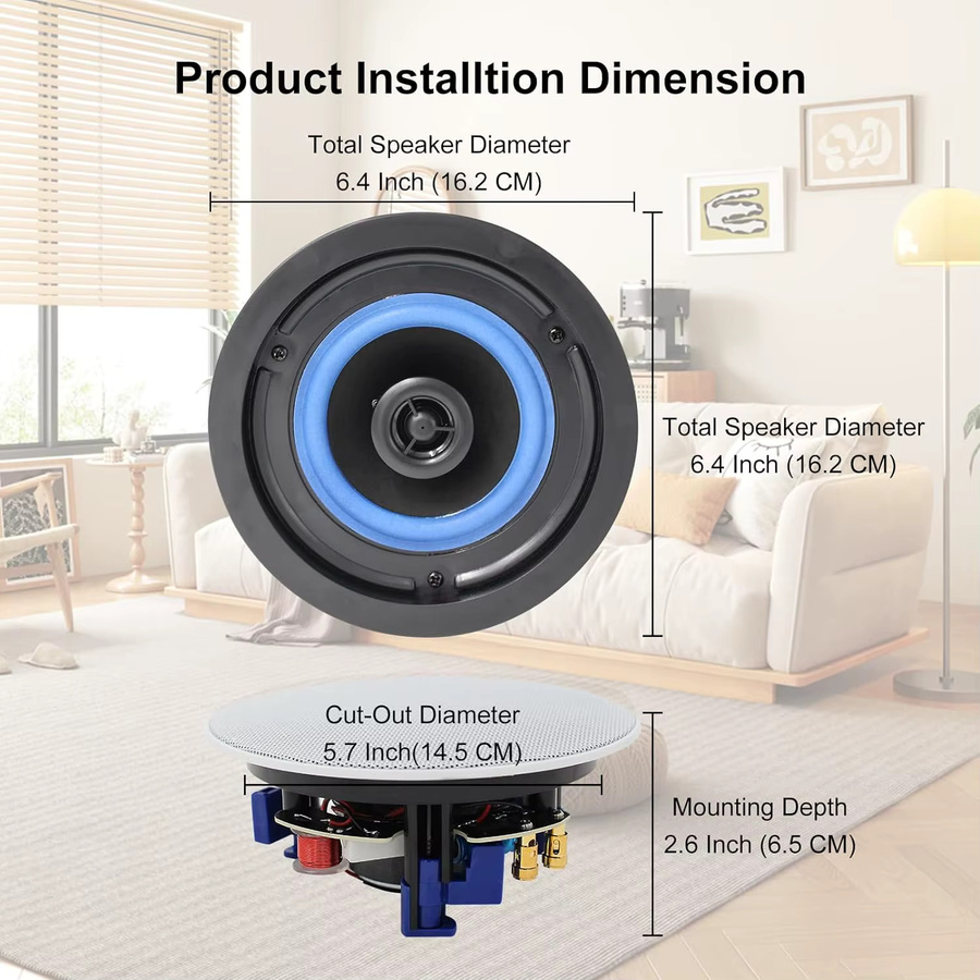 Herdio 4 Zoll 320 W Deckeneinbaulautsprecher in Weiß mit 4-Wege-HiFi-Stereo-Sound für Küche, Wohnzimmer und Arbeitszimmer - Bild 5