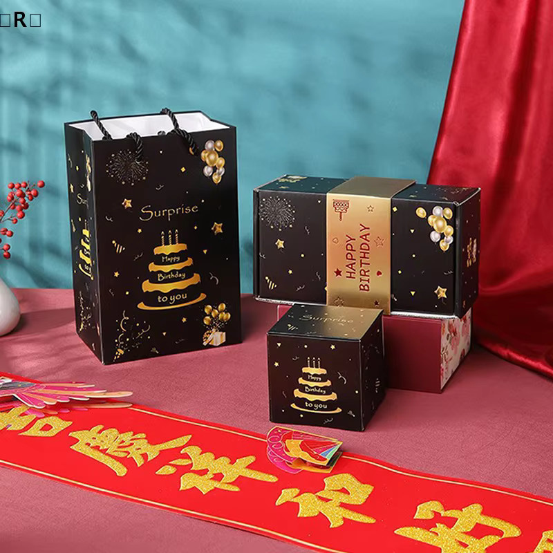 バR Sigur 10er Set faltbare Explosions-Geschenkboxen in Schwarz und Gold aus Papier für Valentinstag und Winter - Bild 2