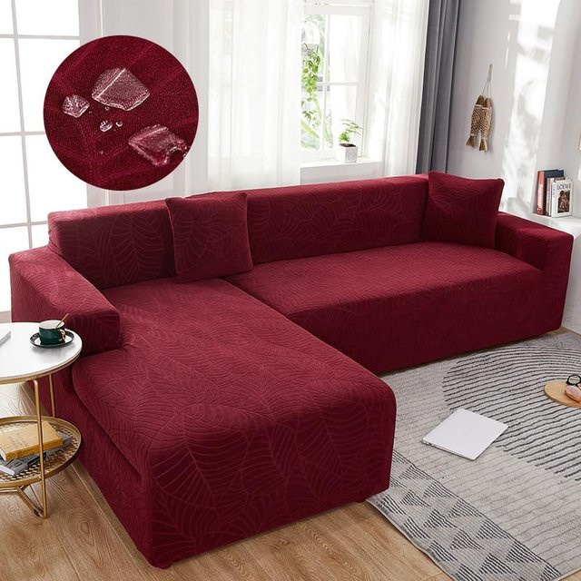 Wasserdichter Ecksofa-Bezug von Mysterious Gift aus rotem Jacquard-Stoff, elastischer Schonbezug für 2-Sitzer, Breite: 145-185 cm - Bild 1