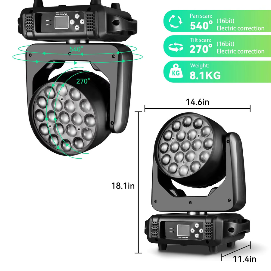DJXFLI 2 Stück RGBW 4in1 Zoom Wash LED Moving Head Beleuchtung mit DMX512 in Schwarz - Bild 2