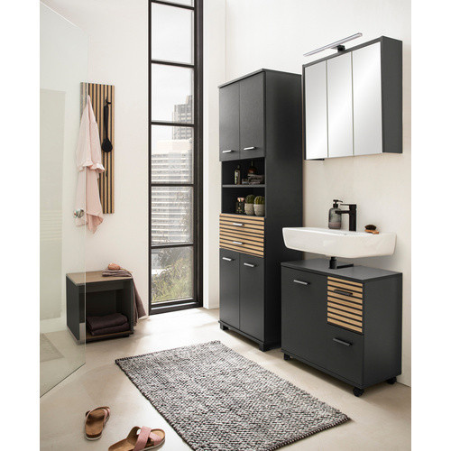SCHILDMEYER LED-Spiegelschrank Katta in Anthrazit und Schwarz mit integrierter Beleuchtung und Rasierersteckdose, B/H/T: 65 x 62,7 x 16 cm - Bild 4