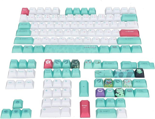 Honor Electronics PBT Keycaps im japanischen Stil mit Zeichentrickelementen für PC-Gaming, 131 Tasten, weiß/mehrfarbig - Bild 1