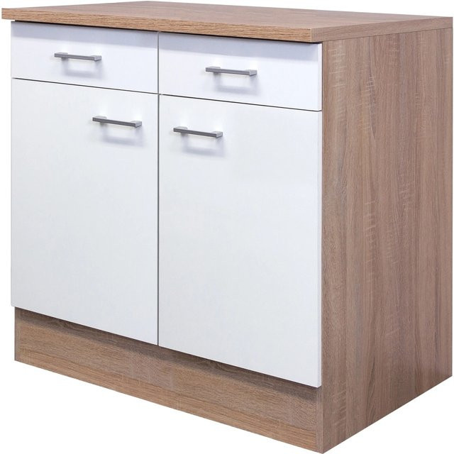 Flex-Well Küchen-Unterschrank Samoa in Weiß und Sonoma Eiche, B/H/T: 80 x 85 x 60 cm - Bild 1