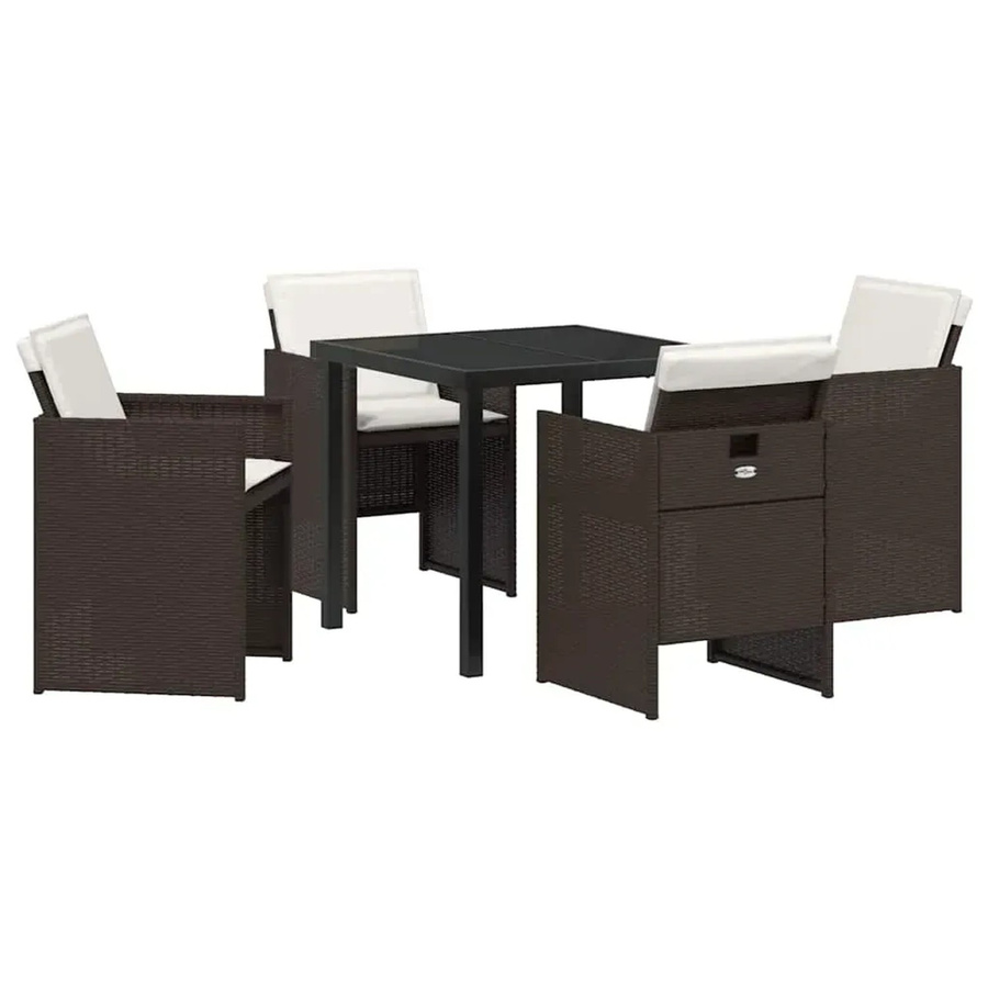 vidaXL Garten Essgruppe aus Poly Rattan in Braun mit 5-teiligem Set und Kissen für Terrasse und Außenbereich - Bild 2