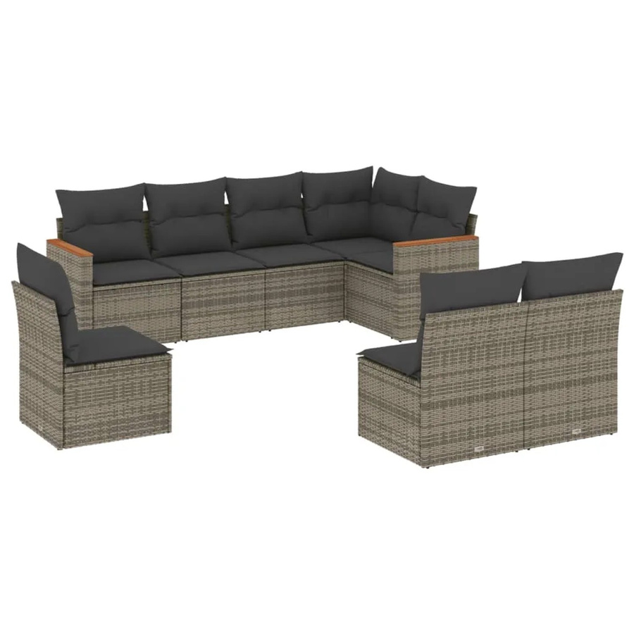 vidaXL 8-tlg. Garten-Sofagarnitur in L-Form aus Poly-Rattan und Metall in Grau mit UV-beständigen Kissen - Bild 2