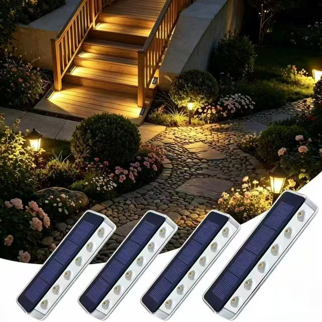 Yilaie 6er Pack Solar LED Treppenleuchten IP68 wasserdicht für Garten und Außenbereich, Warmweiß, Rechteckig - Bild 1