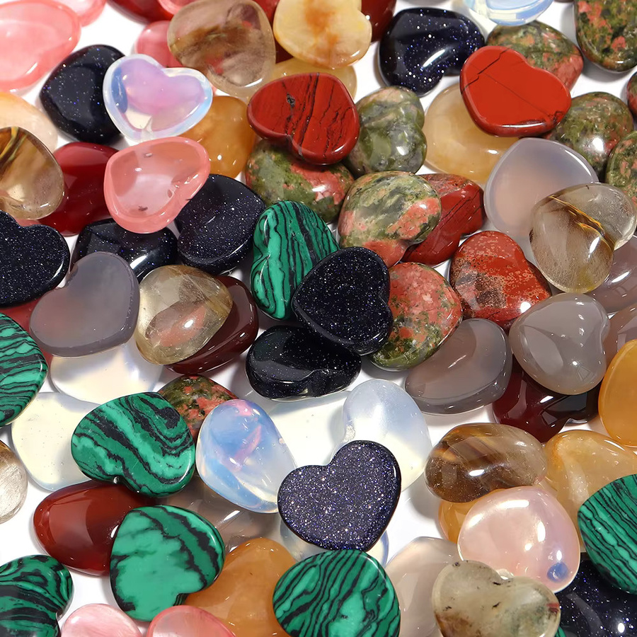 louleur Herz Naturstein Cabochons, Achat Jade Tigerauge Kristall, 15x18mm - Bild 3