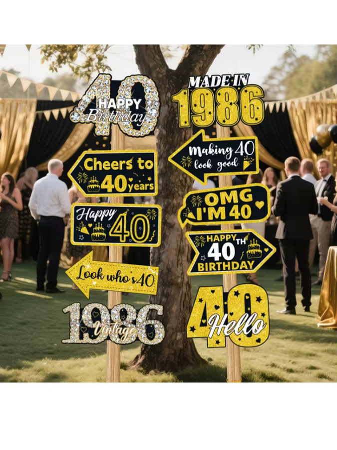 OURFETE Foto-Requisiten für den 40. Geburtstag in Schwarz und Gold mit Glitzer-Effekt und Vintage 1986 Design - Bild 5