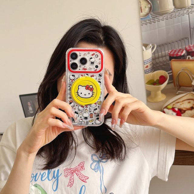 Sanrio Hello Kitty Handyhülle mit 360 Grad drehbarer Schleifen-Ringhalterung für iPhone 17 16 15 14 13 Pro Max, Mehrfarbig - Bild 1