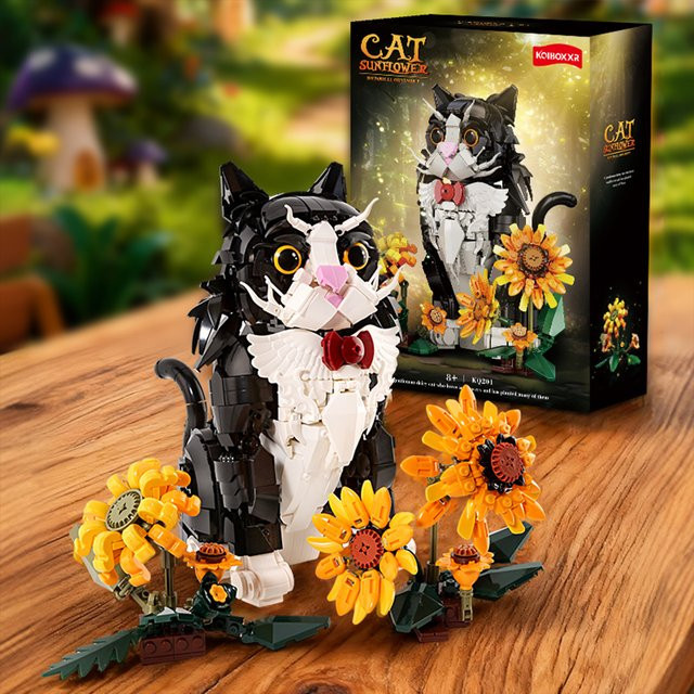 wishiot Katze Sonnenblumen Bausteine, Tiere, 1434 Teile, ab 8 Jahren - Bild 1