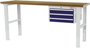 STIER Höhenverstellbare Werkbank mit 3 Schubladen in Grau und Blau, B/T/H: 1500 x 600 x 760-1060 cm - Bild 1