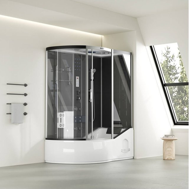 HOME DELUXE Duschkabine mit Badewanne ALLIN 2IN1 Quadrant Corner Schwarz Links B: 170 cm, T: 90 cm - Bild 1