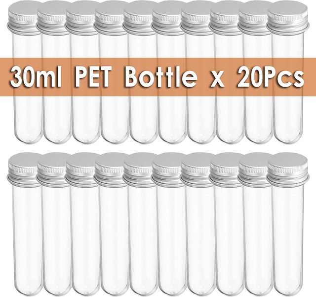 20 Stück transparente Kunststoff-Reagenzgläser mit Schraubverschluss, 30 ml Aufbewahrungsröhrchen für Süßigkeiten oder Datenkabel - Bild 1