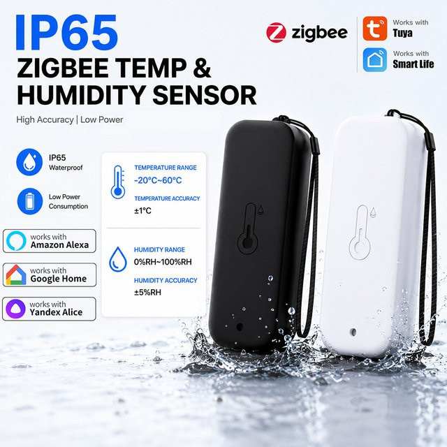 Tuya Zigbee Temperatursensor und Feuchtigkeitssensor mit Hygrometer und Thermometer, IP65 wasserdicht für den Außenbereich, kompatibel mit Yandex und Alexa - Bild 1