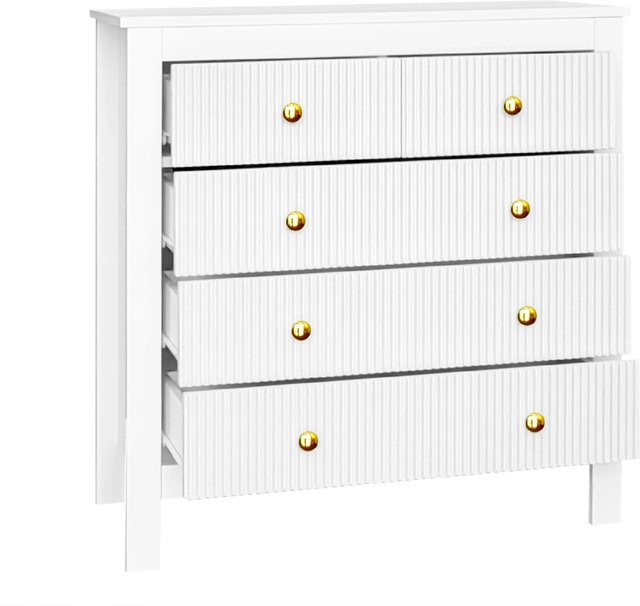 okwish Sideboard mit Spezialtüren und Goldgriffen in Weiß, B/T/H: 80,5 x 39,5 x 79 cm - Bild 1