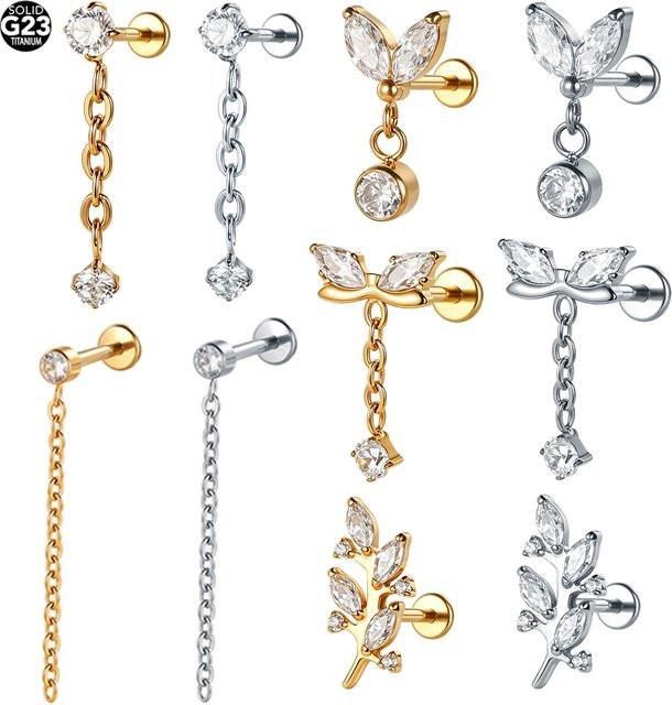SWANJO Piercing Labret Ringe, Titan, Zirkonia, Silber, Unisex, 16G - Bild 1