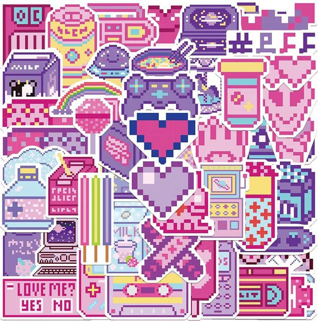 INS Pixel-Art-Aufkleber, Nachfüllpack, 50-teiliges Set, Bunt / Mehrfarbig - Bild 1