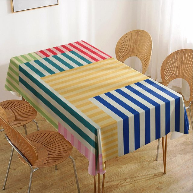 JMG Household Supplies Rechteckige Tischdecke mit geometrischen Streifen in Mehrfarbig (Gelb, Blau, Grün, Rot), wasserabweisend und waschbar, B/T: 140 x 140 cm - Bild 1