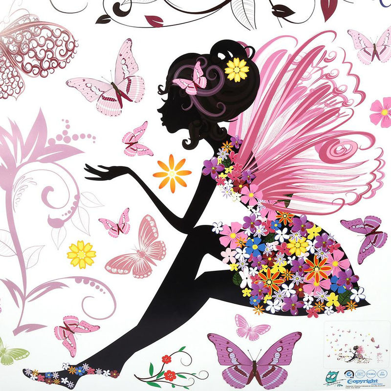 TOMTOP JMS Wandaufkleber Fee Blume Schmetterling aus PVC in Schwarz und Mehrfarbig für Kinderzimmer und Home Decor - Bild 2