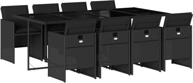 vidaXL 9-teilige Garten-Essgruppe aus Poly-Rattan in Schwarz mit Kissen und Hartglas-Tischplatte - Bild 1