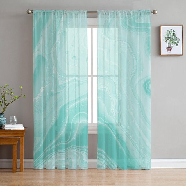 Yiran Furniture Türkisfarbene Gardinen mit Marmorstruktur aus Tüll-Voile-Organza, B: 135 cm, H: 215 cm - Bild 1