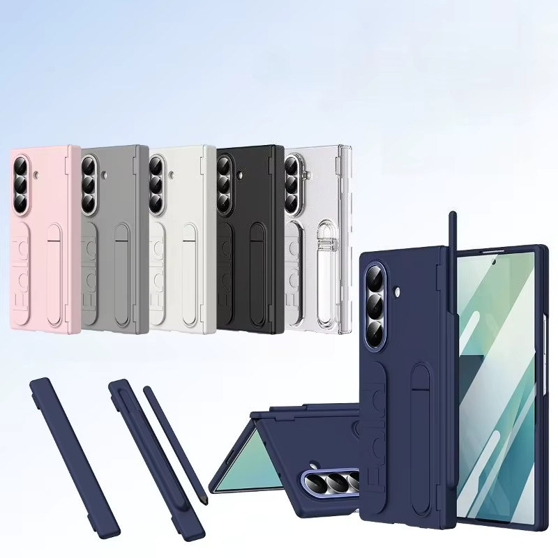 Samsung Galaxy Z Fold Schutzhülle mit Scharnierschutz, faltbarem Ständer, Handgelenkschlaufe und Displayschutzfolie in Blau und Grau - Bild 7