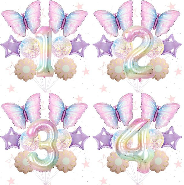 Buntes Digital-Ballon-Set mit Schmetterlings- und Gänseblümchen-Motiven aus Kunststoff für Hochzeiten, Jubiläen und Geburtstage - Bild 1