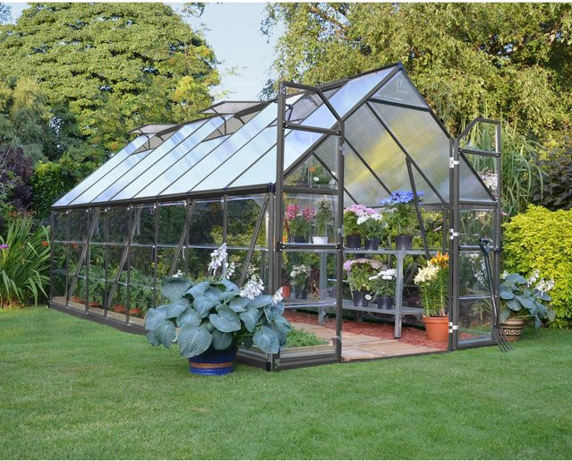 Palram - Canopia Gewächshaus Grau mit Fundamentrahmen und Regenrinnen aus Polycarbonat, 11,9 m² - Bild 1