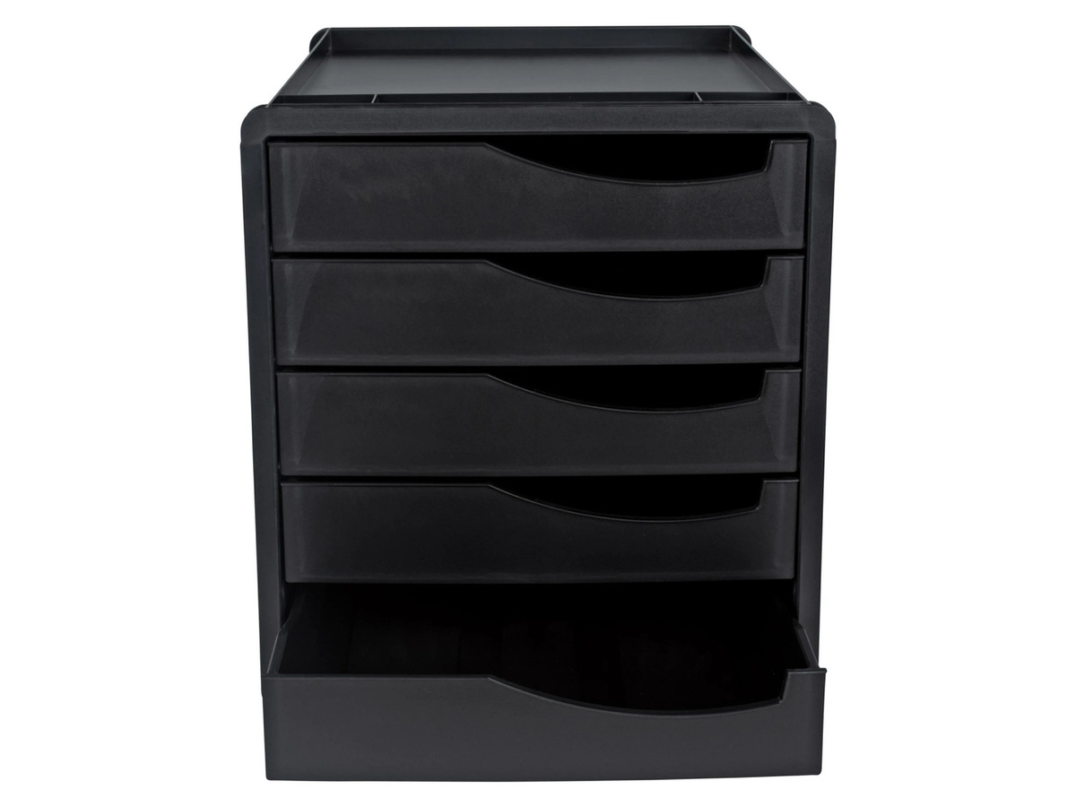 CRELANDO Schubladenbox in Schwarz mit integrierter Stiftablage und mehreren Fächern aus recyceltem Kunststoff, B/T/H: 33,5 x 32,0 x 28,5 cm - Bild 2
