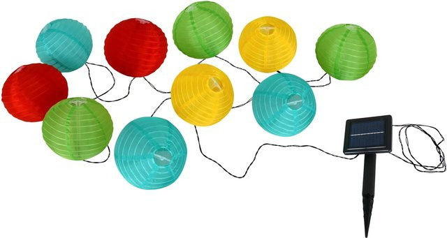 Näve Solar-Lichterkette mit bunten Textil-Papierballons, 10er-Set, Durchmesser: 15 cm, Länge: 300 cm - Bild 1