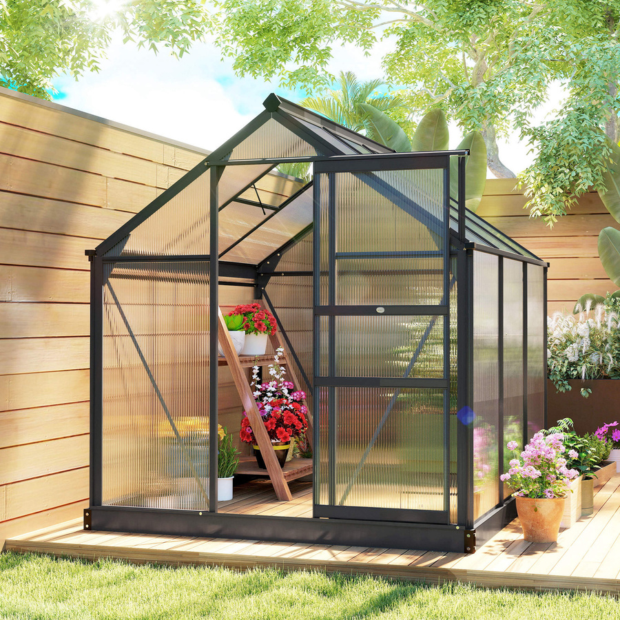 Outsunny Gewächshaus aus Aluminium mit 3,65 m² Fläche, Dachfenster und Schiebetür, UV-beständig, H x B x T: 201 x 192 x 190 cm - Bild 2