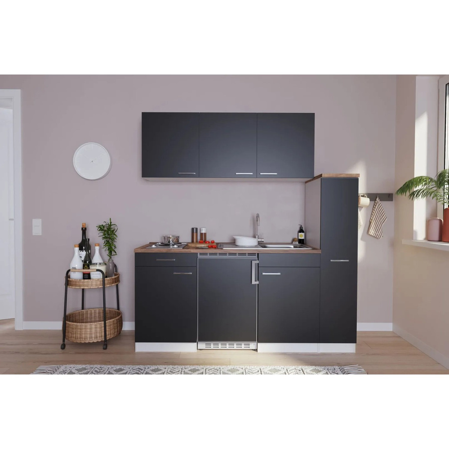 Respekta Singleküche Luis Modern in Schwarz, B/T/H: 180 x 60 x 199 cm - Bild 2