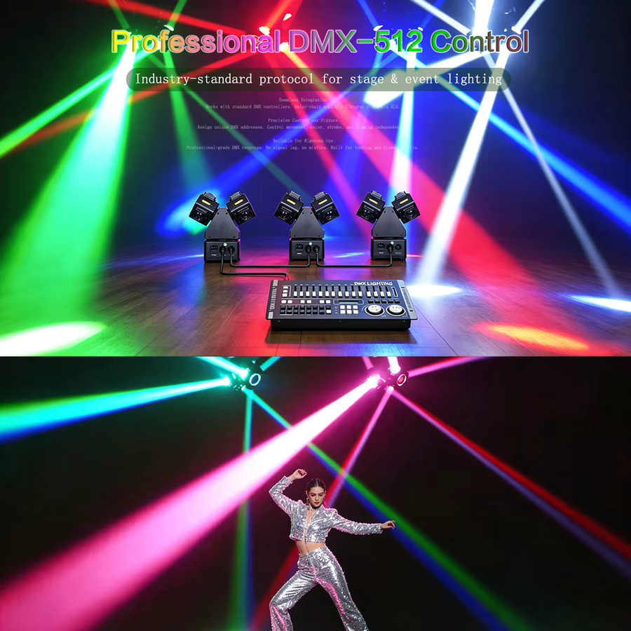 QUNAO Dual-Head Mini Moving Head Light mit 120W LED, Laser und Stroboskop, RGB-Farben, DMX512 und Soundaktivierung, Schwarz - Bild 3