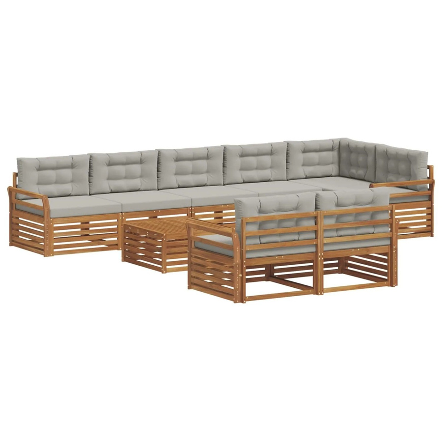 vidaXL Outdoor-Sofagarnitur in U-Form aus Akazienholz mit Kissen, Hellgrau und Natur - Bild 2