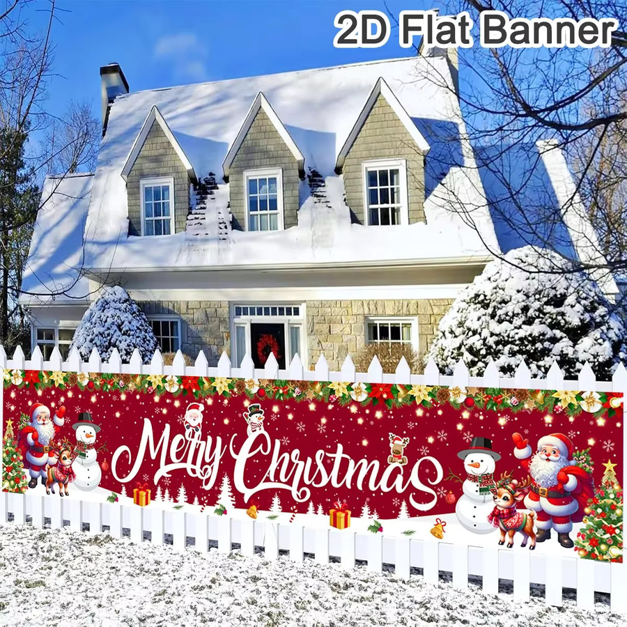 VIKAMA Weihnachtsmann und Schneemann Banner in Rot für Weihnachts- und Winterdekoration, Rechteckiges Textil-Hängeschild für Party und Fotografie, Breite: 200 cm, Höhe: 40 cm - Bild 2
