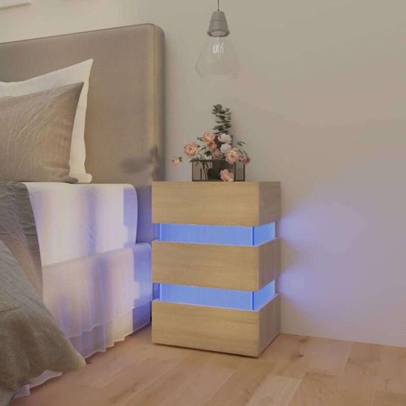 LED-Nachttisch vidaXL in Sonoma-Eiche Natur aus Holzwerkstoff, Modern, B/T/H: 45 x 35 x 67 cm - Bild 1