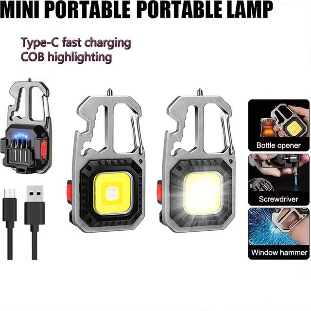SSET Ultra Schlüsselanhänger Mini COB LED Taschenlampe mit wiederaufladbarem Akku in Grau oder Weiß - Bild 1