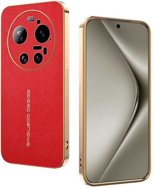 Klassische Lychee-Leder-Schutzhülle mit Galvanik-Rahmen für Xiaomi 17 Ultra, 17 Pro Max, 15T Pro, 15, 14T, 13 Ultra, 13T, 12, 11T und 13 in Rot - Bild 1