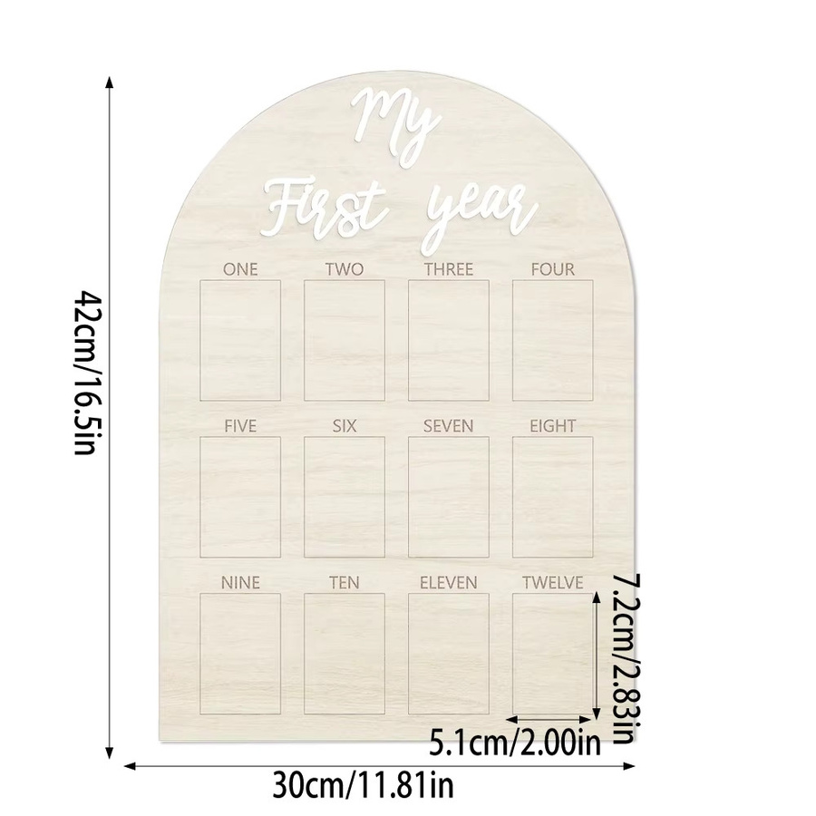 Meilensteinbrett Mein erstes Jahr Fotodisplay aus Holz in Beige und Braun für Baby Fotos und Geburtstage - Bild 3