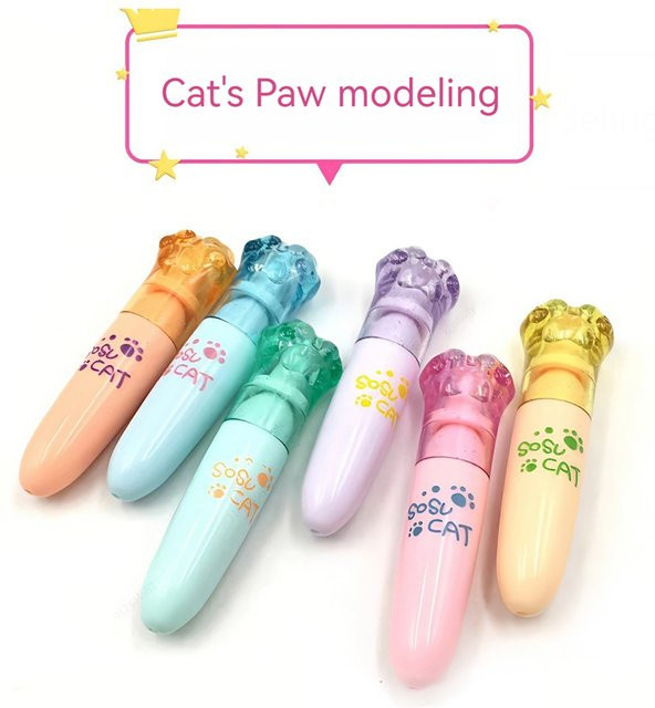 6er Set Kawaii Mini Katzenpfoten Textmarker in Mehrfarbig mit Keilspitze für Schule und Büro - Bild 1