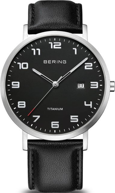 Bering Herrenuhr, Titan, Quarz, 40 mm, Leder, Schwarz, 5 ATM - Bild 1
