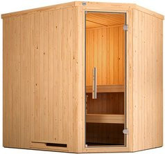 WEKA Ecksauna Varberg 1 in Braun für 6 Personen inklusive 4,5 kW Ofen mit externer Steuerung und Glastür - Bild 1