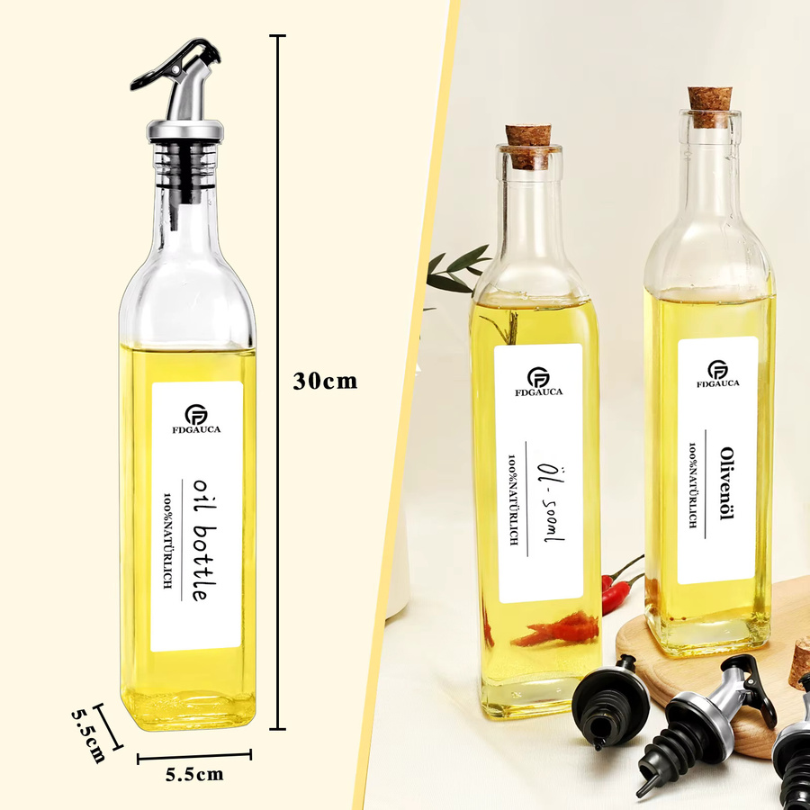 SAEIV Ölflaschen Set aus Glas mit Bambus Flaschenhalter und Ausgießer, 4 x 500 ml, Transparent - Bild 2