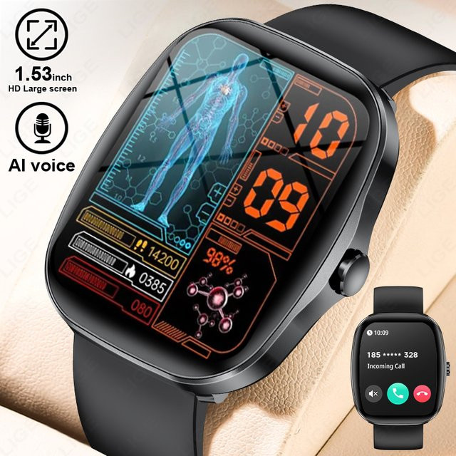 LIGE Smartwatch, Schwarz, Silikon, Unisex, wasserdicht - Bild 1