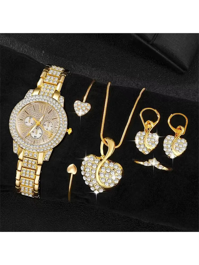 RUNERR Schmuckset, Armbanduhr, Ring, Halskette, Ohrringe, Gold, Kristall, Damen - Bild 5