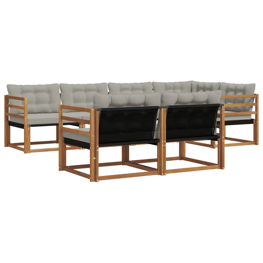 vidaXL Outdoor-Sofagarnitur 7-teilig aus Akazienholz in L-Form mit Textilene-Elementen und Kissen, Farben: Braun, Grau und Beige - Bild 2